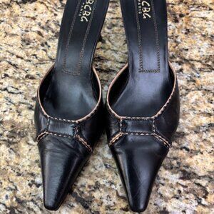 BCBG Paris Black Leather Kitten Heal Slides